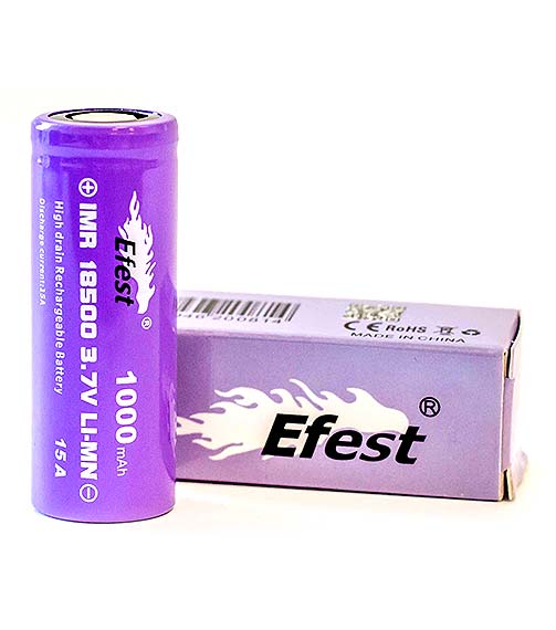 EFest Purple IMR 18500 1000 MAH 3.7V LI-MN Rechargeable Flat Top Battery