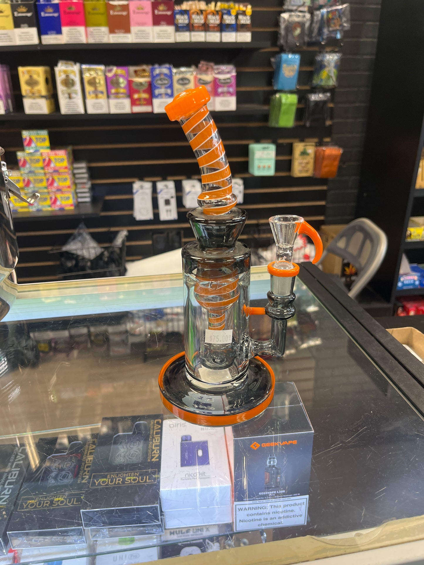 Medium Orange and Black Glass Bong