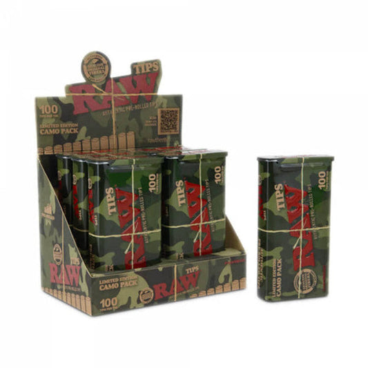 Raw Pre Rolled Tips 100ct Tin Camo Edition